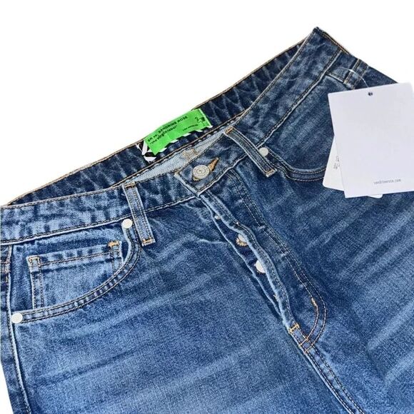 NWT FREE PEOPLE X SANDRINE ROSE Distressed INDIGO straight leg Jean SZ 28 - Picture 6 of 12